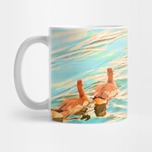 Ducks in the water,  duck, ducks,. swan, swans, sea, beach, summer, blue, bird, birds, swan, swans, spring, Mug